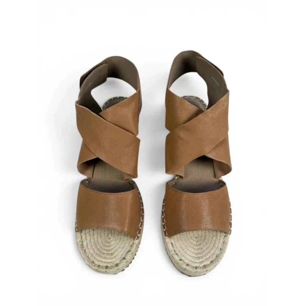 Eileen Fisher‎ Willow Espadrille Wedge Sandal Womens 9 Tan Tumbled Leather